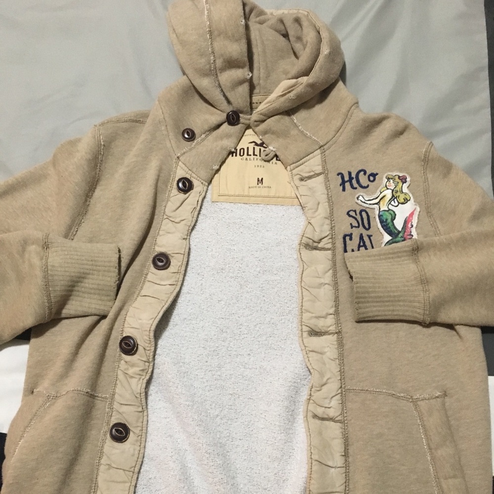 Beige Hollister Hoodie with Vintage Buttons